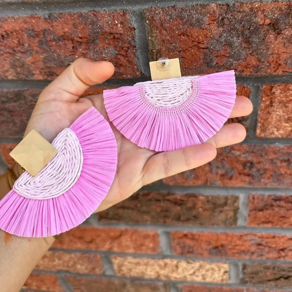 Athena Pinkish Sky Rattan Bohemian Earrings - Picture 6 of 8